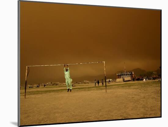 Playing a Friendly Soccer Match in a Park During a Sandstorm in Kabul, Afghanistan-null-Mounted Photographic Print