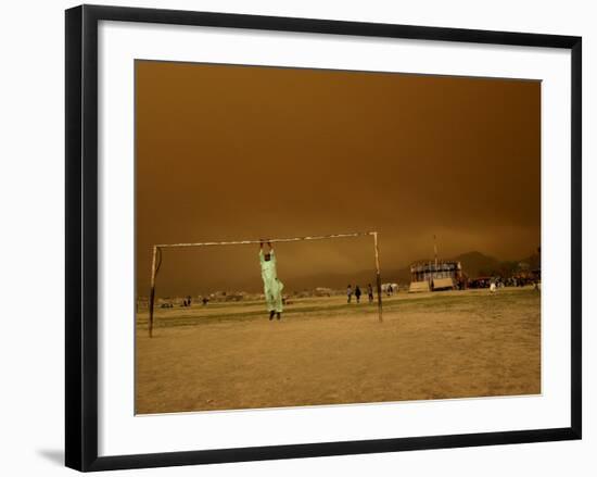Playing a Friendly Soccer Match in a Park During a Sandstorm in Kabul, Afghanistan-null-Framed Photographic Print