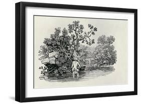 Playing a Salmon from 'History of British Birds and Quadrupeds' (Engraving)-Thomas Bewick-Framed Giclee Print