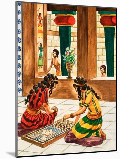 Playing Board Game in Ancient Crete (Gouache on Paper)-Peter Jackson-Mounted Giclee Print