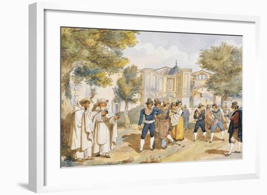 Playing Bocce at Santa Maria Degli Angeli in Rome, Achille Pinelli (1809-1841), Italy, 19th Century-null-Framed Giclee Print