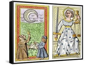 Playing Cards of Moon (Left) and Justice (Right) From the Court of Charles VI, France, Circa 1400-null-Framed Stretched Canvas