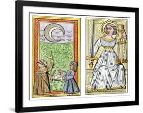 Playing Cards of Moon (Left) and Justice (Right) From the Court of Charles VI, France, Circa 1400-null-Framed Giclee Print