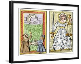 Playing Cards of Moon (Left) and Justice (Right) From the Court of Charles VI, France, Circa 1400-null-Framed Giclee Print