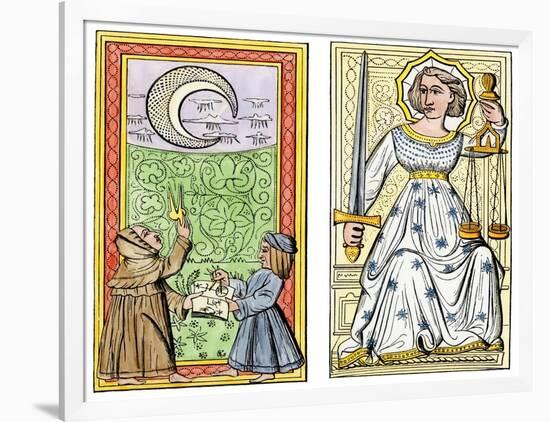 Playing Cards of Moon (Left) and Justice (Right) From the Court of Charles VI, France, Circa 1400-null-Framed Giclee Print