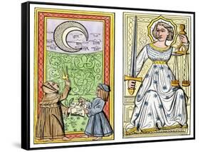 Playing Cards of Moon (Left) and Justice (Right) From the Court of Charles VI, France, Circa 1400-null-Framed Stretched Canvas