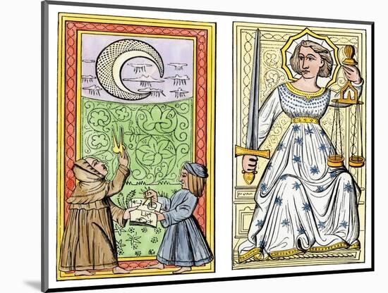 Playing Cards of Moon (Left) and Justice (Right) From the Court of Charles VI, France, Circa 1400-null-Mounted Giclee Print