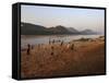 Playing Football on the Banks of the Mekong River, Luang Prabang, Laos, Indochina-Andrew Mcconnell-Framed Stretched Canvas