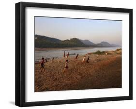 Playing Football on the Banks of the Mekong River, Luang Prabang, Laos, Indochina-Andrew Mcconnell-Framed Photographic Print