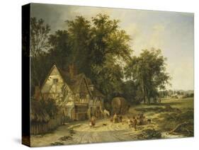 Playing Football Outside the Gun Inn-Alfred Walter Williams-Stretched Canvas