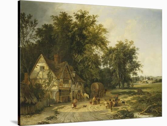 Playing Football Outside the Gun Inn-Alfred Walter Williams-Stretched Canvas