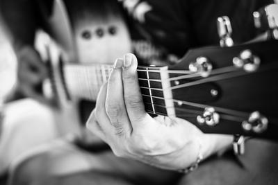Playing Guitar Close Up Selective Focus Image Black And White Photographic Print Roongsak Allposters Com