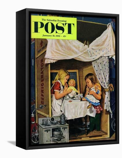 "Playing House" Saturday Evening Post Cover, January 31, 1953-Stevan Dohanos-Framed Stretched Canvas