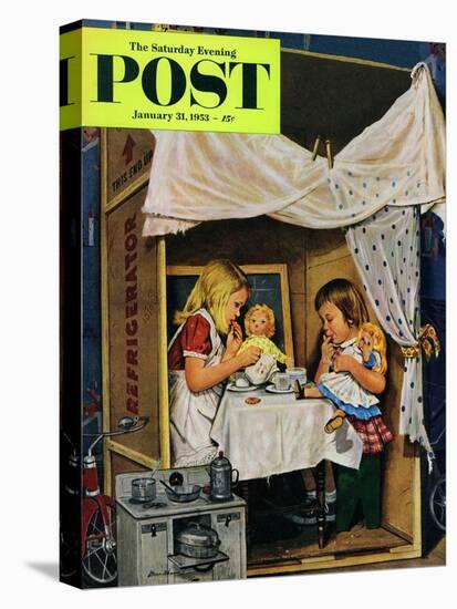 "Playing House" Saturday Evening Post Cover, January 31, 1953-Stevan Dohanos-Stretched Canvas