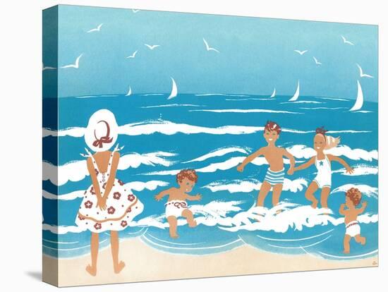 Playing in the Surf - Jack & Jill-Ann Eshner-Stretched Canvas