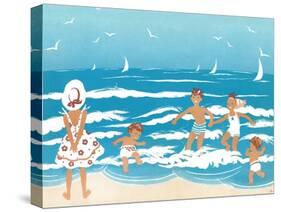 Playing in the Surf - Jack & Jill-Ann Eshner-Stretched Canvas