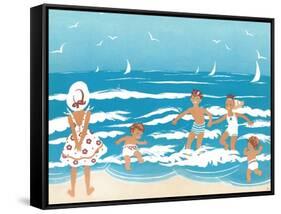 Playing in the Surf - Jack & Jill-Ann Eshner-Framed Stretched Canvas