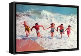 Playing in the Surf-null-Framed Stretched Canvas