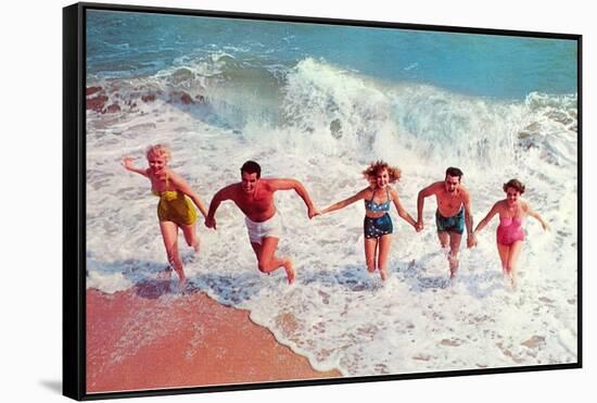 Playing in the Surf-null-Framed Stretched Canvas
