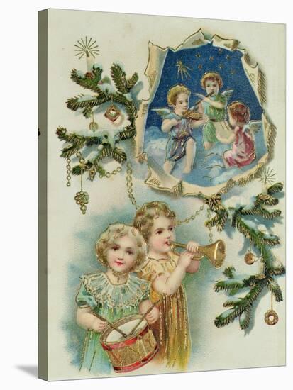 Playing Musical Instruments, Victorian Card-null-Stretched Canvas