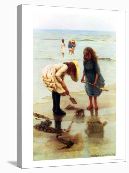 Playing on the Beach-William Liddall Armitage-Stretched Canvas