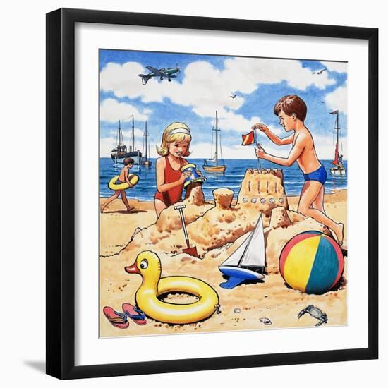 Playing Sandcastles-null-Framed Giclee Print
