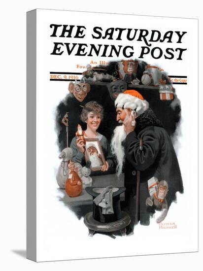 "Playing Santa" Saturday Evening Post Cover, December 9,1916-Norman Rockwell-Stretched Canvas