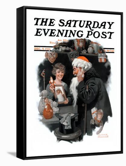 "Playing Santa" Saturday Evening Post Cover, December 9,1916-Norman Rockwell-Framed Stretched Canvas