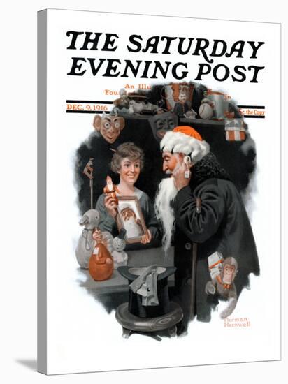 "Playing Santa" Saturday Evening Post Cover, December 9,1916-Norman Rockwell-Stretched Canvas