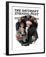 "Playing Santa" Saturday Evening Post Cover, December 9,1916-Norman Rockwell-Framed Giclee Print