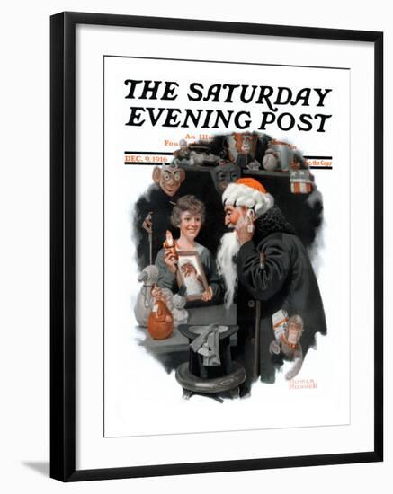 "Playing Santa" Saturday Evening Post Cover, December 9,1916-Norman Rockwell-Framed Giclee Print