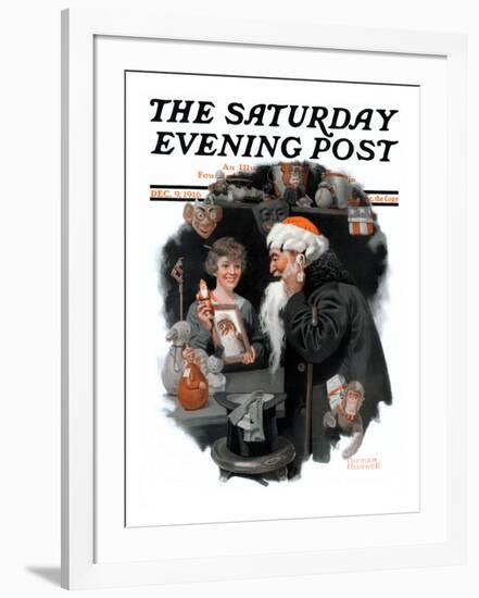 "Playing Santa" Saturday Evening Post Cover, December 9,1916-Norman Rockwell-Framed Giclee Print