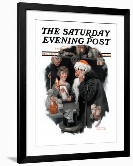"Playing Santa" Saturday Evening Post Cover, December 9,1916-Norman Rockwell-Framed Giclee Print