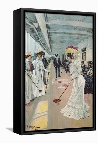 Playing Shuffleboard on Board a German Transatlantic Liner-null-Framed Stretched Canvas