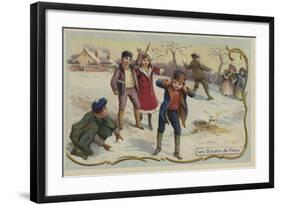 Playing Snowballs-null-Framed Giclee Print