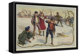 Playing Snowballs-null-Framed Stretched Canvas