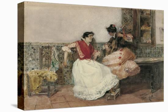 Playing the guitar, c. 1889 Watercolor on cardboard 40 x 54.5cm. Museo Carmen Thyssen Málaga-Joaquin Sorolla-Stretched Canvas