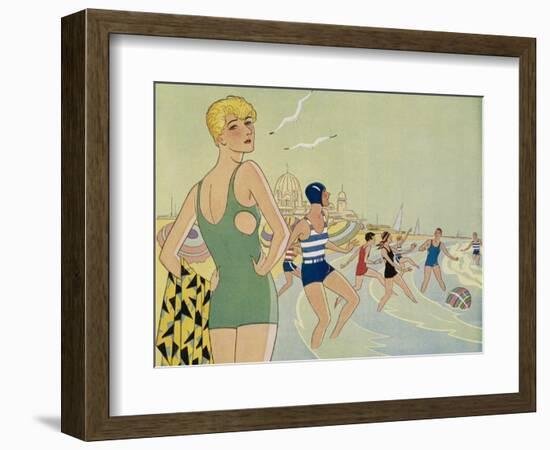 Playing with a Beach Ball in the Surf-null-Framed Art Print