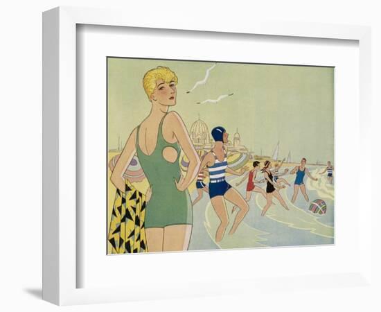 Playing with a Beach Ball in the Surf-null-Framed Art Print