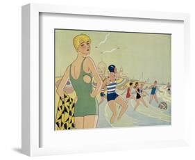 Playing with a Beach Ball in the Surf-null-Framed Art Print