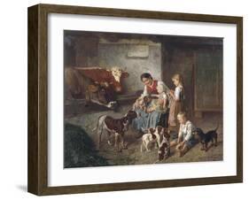 Playing with the Puppies-Adolf Eberle-Framed Giclee Print