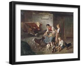 Playing with the Puppies-Adolf Eberle-Framed Giclee Print
