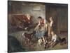 Playing with the Puppies-Adolf Eberle-Stretched Canvas