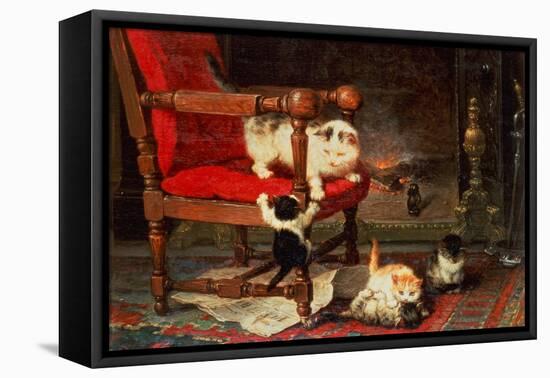 Playing with the Warmth of the Fire-Henriette Ronner-Knip-Framed Stretched Canvas