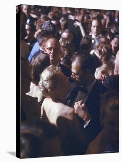 Playwright Arthur Miller Dancing with Wife, Actress Marilyn Monroe, at the April in Paris Ball-Peter Stackpole-Stretched Canvas