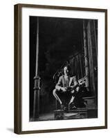 Playwright Tennessee Williams Sitting on Theater Set of His Play "Streetcar Named Desire"-Eliot Elisofon-Framed Premium Photographic Print