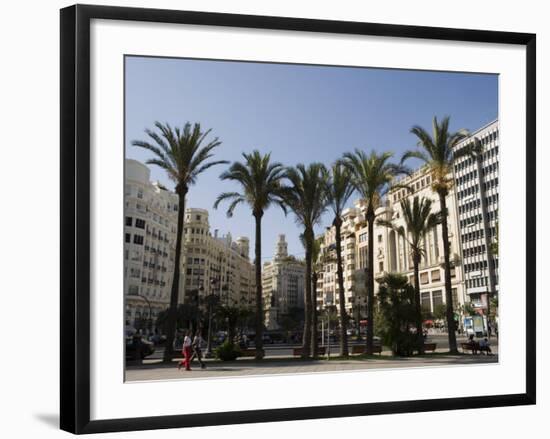 Plaza Ayuntamiento, Palm Trees, Buildings, Valencia, Mediterranean, Costa Del Azahar, Spain, Europe-Martin Child-Framed Photographic Print
