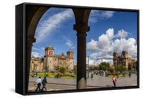 Plaza De Armas with the Cathedral and Iglesia De La Compania De Jesus Church, Cuzco, Peru-Yadid Levy-Framed Stretched Canvas