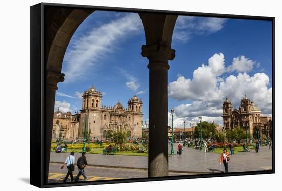 Plaza De Armas with the Cathedral and Iglesia De La Compania De Jesus Church, Cuzco, Peru-Yadid Levy-Framed Stretched Canvas