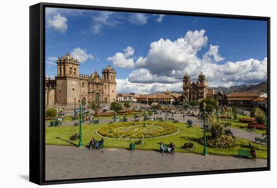 Plaza De Armas with the Cathedral and Iglesia De La Compania De Jesus Church, Cuzco, Peru-Yadid Levy-Framed Stretched Canvas